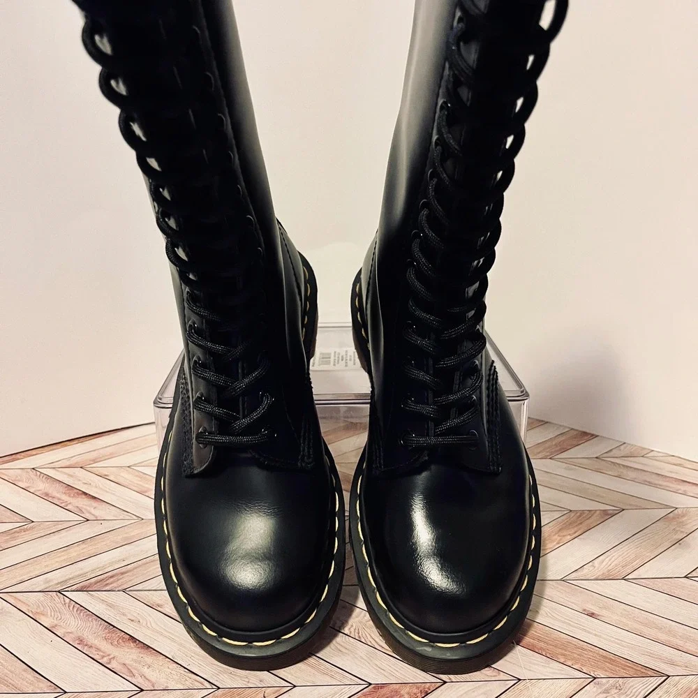 Dr Martens 11300 Knee High 20 Eye Womens 5 Boots Black Leather Lace Up Goth Punk